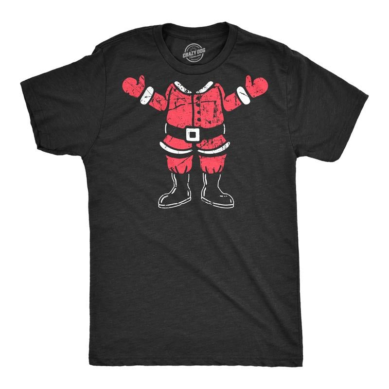 Mens Santa Body T Shirt Funny Christmas Party Saint Nicholas Suit Tee for Guys Mens Funny T Shirts Cool Tees Soft Stylish Casual Menswear Christmas Apparel for Men Novelty Tees for Guys Black -