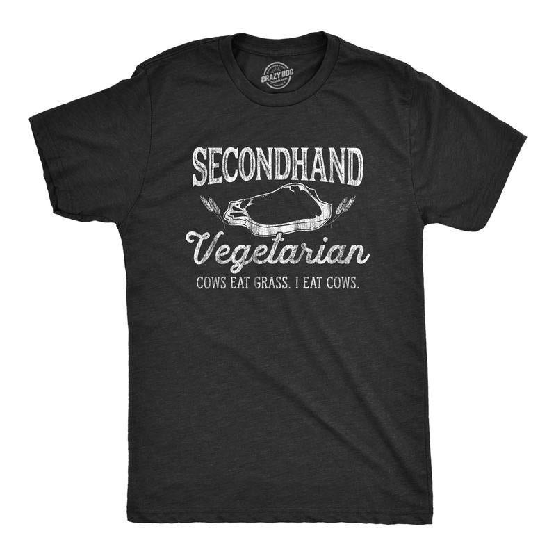 Mens Secondhand Vegetarian Cows Eat Grass I Eat Cows T Shirt Funny Plant-Based Tee Mens Funny T Shirts Cool Tees Soft Stylish Casual Menswear Funny Food Short Sleeve Novelty Tees for Guys Black