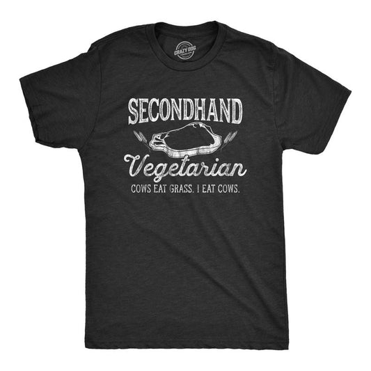 Mens Secondhand Vegetarian Cows Eat Grass I Eat Cows T Shirt Funny Plant-Based Tee Mens Funny T Shirts Cool Tees Soft Stylish Casual Menswear Funny Food Short Sleeve Novelty Tees for Guys Black