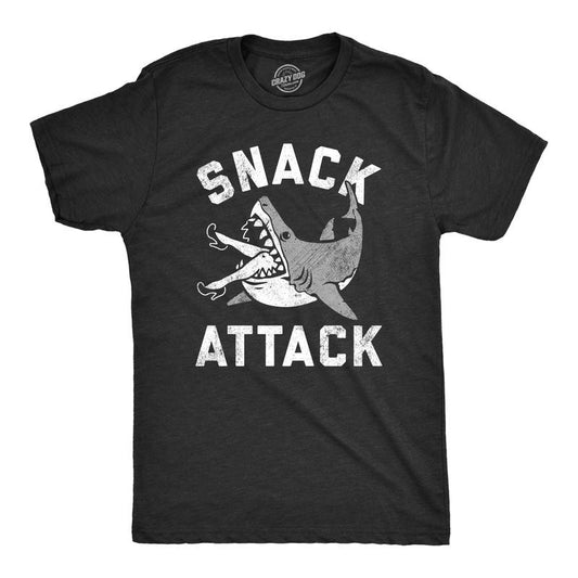 Mens Snack Attack T Shirt Funny Shark Bite Eating Snacking Joke Tee For Guys Mens Funny T Shirts Cool Tees Soft Stylish Casual Menswear Shark Apparel for Men Funny Sarcastic Short Sleeve Novelty Tees Black -