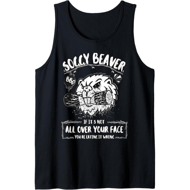Mens Soggy Beaver BBQ If It's Not All Over Your Face Beaver Tank Top