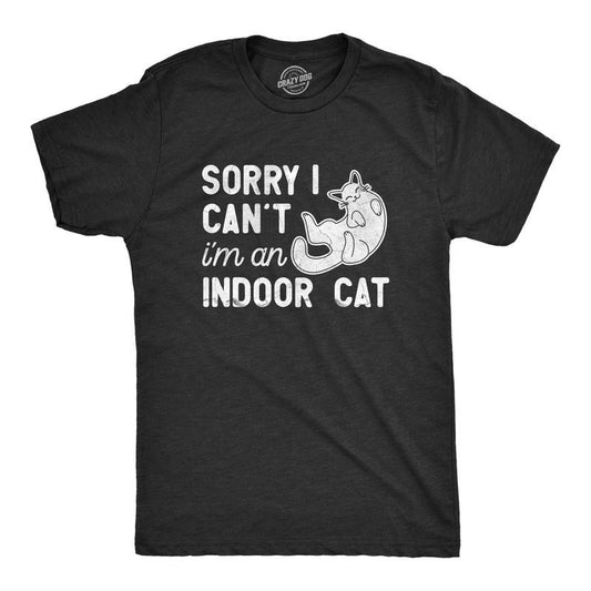 Mens Sorry I Cant Im An Indoor Cat T Shirt Funny Cute Introverted Kitten Tee For Guys