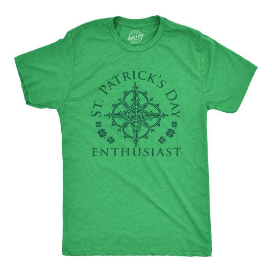 Mens St Patrick's Day Enthusiast T Shirt Funny Saint Patrick Day T-shirt Joke Mens Funny T Shirts Cool Tees Soft Stylish Casual Menswear Saint Patrick's Day Apparel for Men Novelty Tees for Guys Green