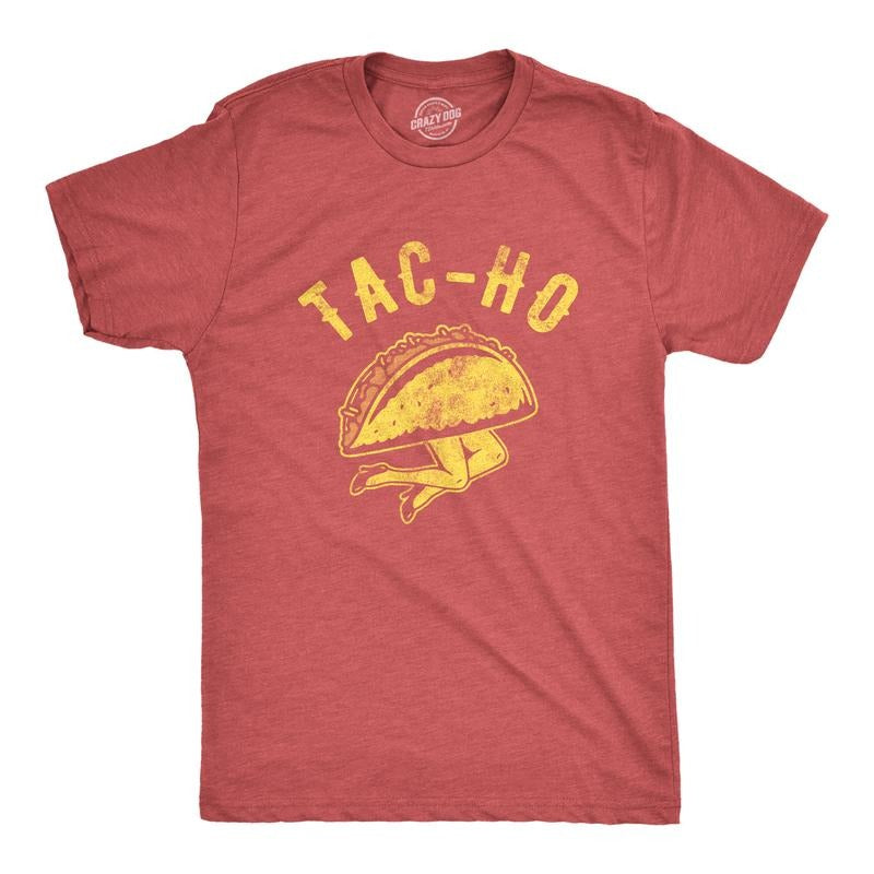 Mens Tac-Ho T Shirt Funny Taco Mexican Food Novelty Sarcastic Tee Mens Funny T Shirts Cool Tees Soft Stylish Casual Menswear Cinco De Mayo Apparel for Men Funny Food Short Sleeve Novelty Tees for Guys Red