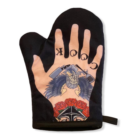 Mens Tattoo Hand Oven Mitt Funny Cook Tats Ink Graphic Novelty Kitchen Accessories Funny Graphic Kitchenwear Funny Food  Novelty Cookware Black