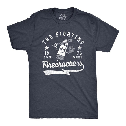 Mens The Fighting Firecrackers T Shirt Funny Fourth Of July Party Baseball Team Tee For Guys Mens Funny T Shirts Cool Tees Soft Stylish Casual Menswear Patriotic Apparel for Men Funny Baseball Short Navy -