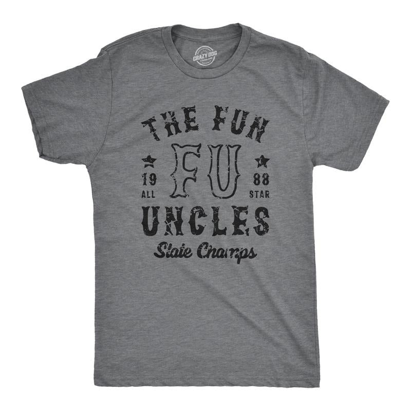 Mens The Fun Uncles State Champs T Shirt Funny Cool Uncle Champion Tee For Guys Mens Funny T Shirts Cool Tees Soft Stylish Casual Menswear Sarcastic Apparel for Men Funny Uncle Short Sleeve Novelty Dark Grey