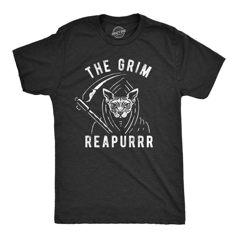 Mens The Grim Reapurrr Tshiry Funny Halloween Cat Funny Kitty Lover Grim Reaper Tee Mens Funny T Shirts Cool Tees Soft Stylish Casual Menswear Halloween Apparel for Men Funny Cat T Shirt Novelty Tees Black