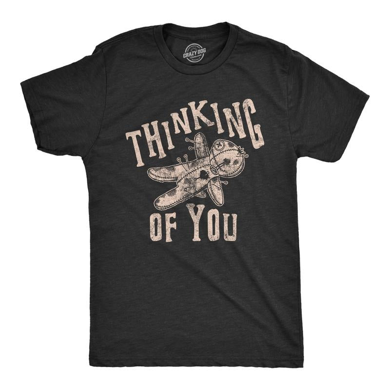 Mens Thinking Of You T Shirt Funny Voodoo Doll Graphic Novelty Tee Mens Funny T Shirts Cool Tees Soft Stylish Casual Menswear Halloween Black