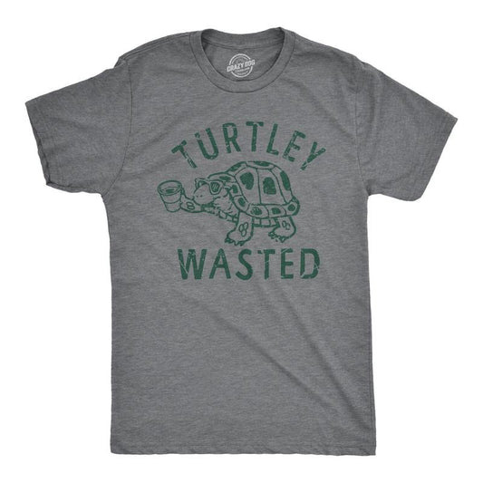 Mens Turtley Wasted T Shirt Funny Partying Drinking Turtle Joke Tee For Guys Mens Funny T Shirts Cool Tees Soft Stylish Casual Menswear Animal Apparel for Men Funny Drinking Short Sleeve Novelty Tees Dark Grey