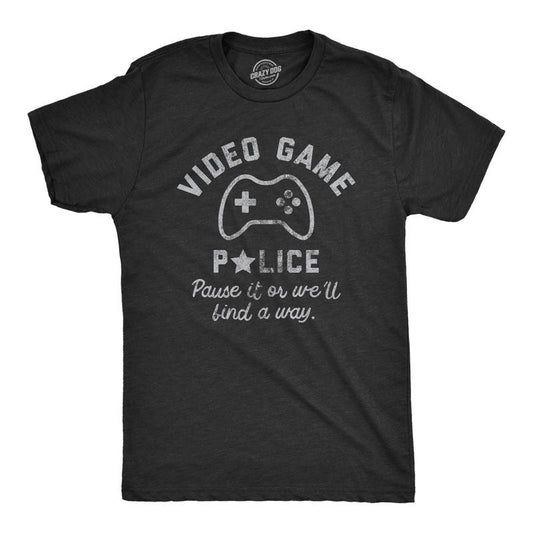 Mens Video Game Police T Shirt Funny Video Gamer Controller Joke Tee for Guys Mens Funny T Shirts Cool Tees Soft Stylish Casual Menswear Funny Gamer Short Sleeve Novelty Tees for Guys Black -