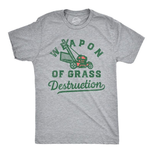 Mens Weapon Of Grass Destruction T Shirt Funny Lawn Mower Joke Tee For Guys Mens Funny T Shirts Cool Tees Soft Stylish Casual Menswear Funny Sarcastic Short Sleeve Novelty Tees for Guys Light Grey