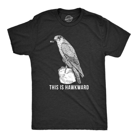 Mens Well This Is Hawkward T Shirt Funny Hawk Bird Awkward Tee Mens Funny T Shirts Cool Tees Soft Stylish Casual Menswear Introvert Apparel for Men Funny Animal Short Sleeve Novelty Tees for Guys Black