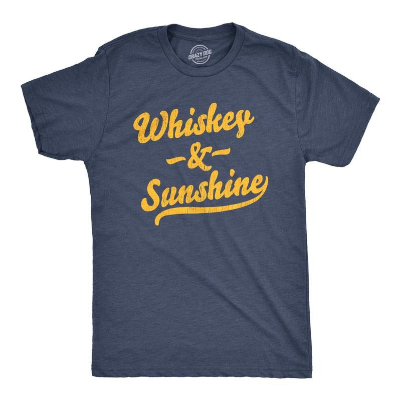 Mens Whiskey and Sunshine T Shirt Funny Summer Drinking Tee Mens Funny T Shirts Cool Tees Soft Stylish Casual Menswear Funny Drinking Short Sleeve Novelty Tees for Guys Navy -