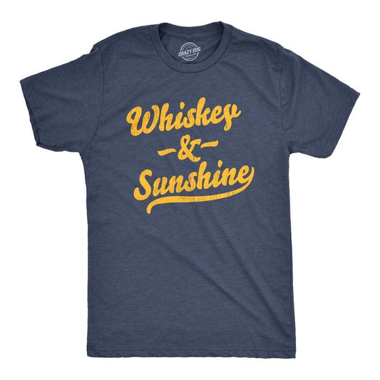 Mens Whiskey and Sunshine T Shirt Funny Summer Drinking Tee Mens Funny T Shirts Cool Tees Soft Stylish Casual Menswear Funny Drinking Short Sleeve Novelty Tees for Guys Navy -