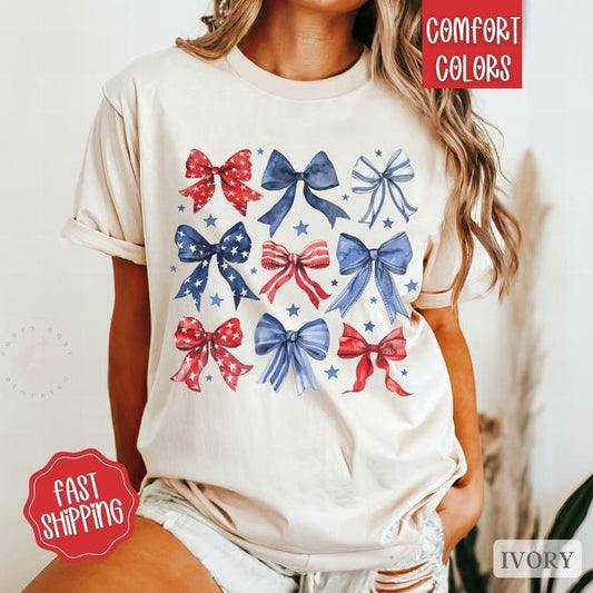 Victoria Maxwell, Womenswear/Menswear Graphic T Shirt USA Bow Shirt Comfort Colors, America Bow Shirt for July 4th, Memorial Day Shirt, USA Shirt, Election Shirt, Patriotic Bow Shirt, Gift For Husband