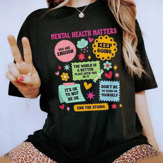 Mental Health Matters Shirt, Mental Health Awareness Tee, Inspirational Graphic Printed Short Sleeve Tee Shirt, Cotton Fabric Comforts Shirt For Girl, Women's Tops, Gift For Her, Womenswear, Cotton Fabric Relaxed Fit Chic Style