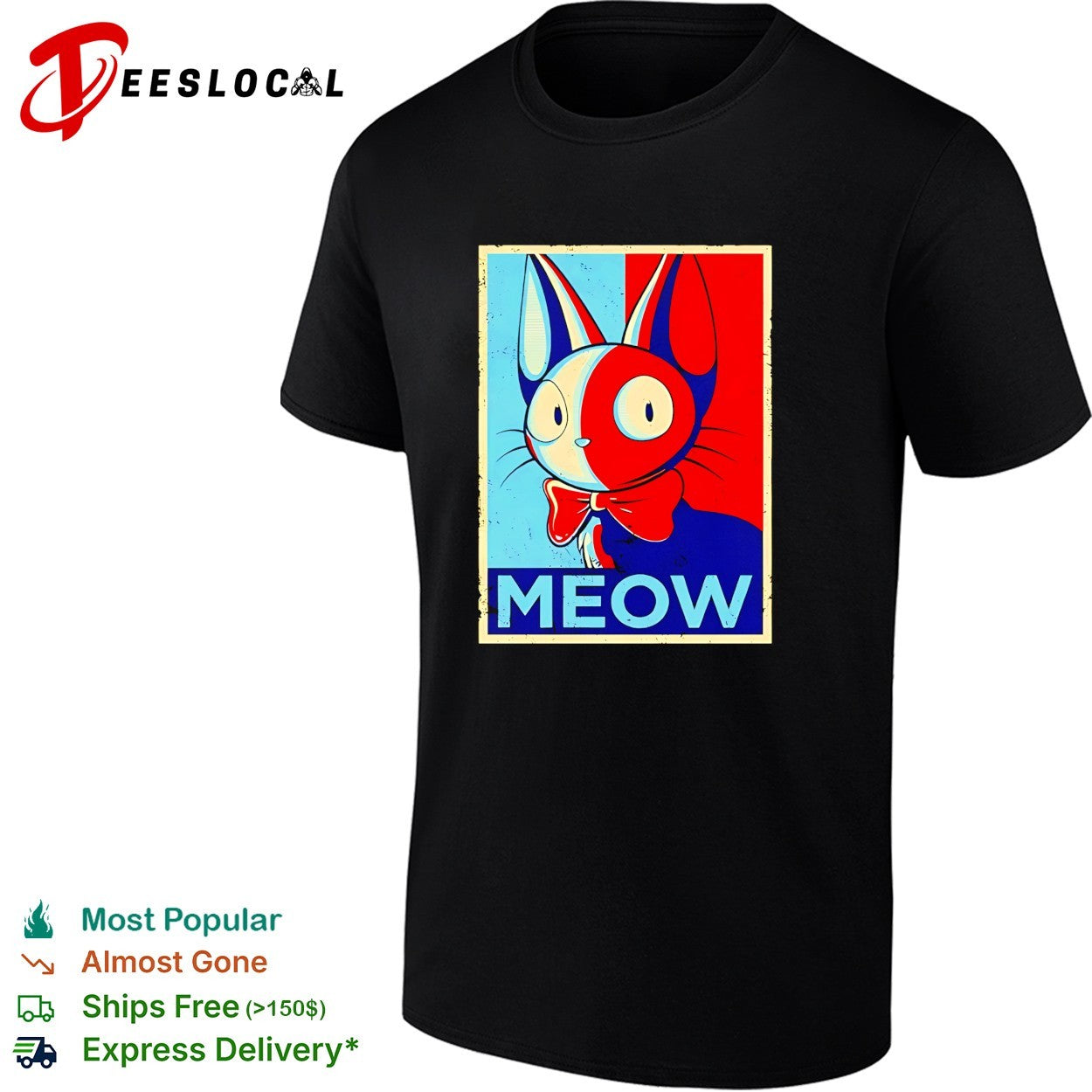 Meow poster cat bow tie shirt