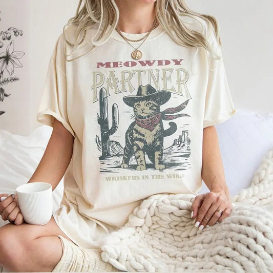 Meowdy Partner Cowboy Cat shirt, Funny Cowboy Cat Shirt, Vintage Cowboy shirt, Retro shirt, Funny shirt