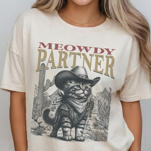 Meowdy Partner Shirt, Vintage Shirt For Women, Funny Country Shirt, Cat Cowboy Shirt, Vintage Western Tee, Women's Tops, Cat Lover Shirt, 90s Country Shirt, Retro Cowboy T-shirt, Gift For Cat Lover, Vintage Tee For Her