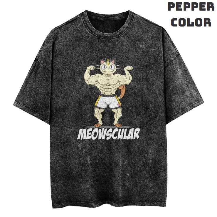 Meowscular Gym Vintage Graphic Tees, Gym T-Shirt, Pokemon Shirts, Vacation Outfits, Unisex Anime Manga Shirt Top Menswear Womenswear Streetwear