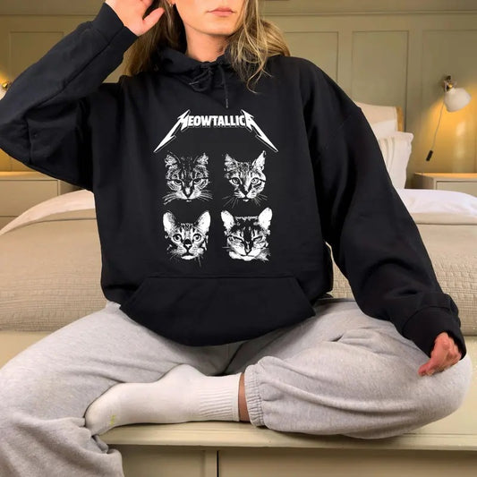Meowtallica Vintage Top, Rock Band Apparel, Heavy Metal, Rock Tour 2025 Wear , Unisex Sweater Pullover Tee