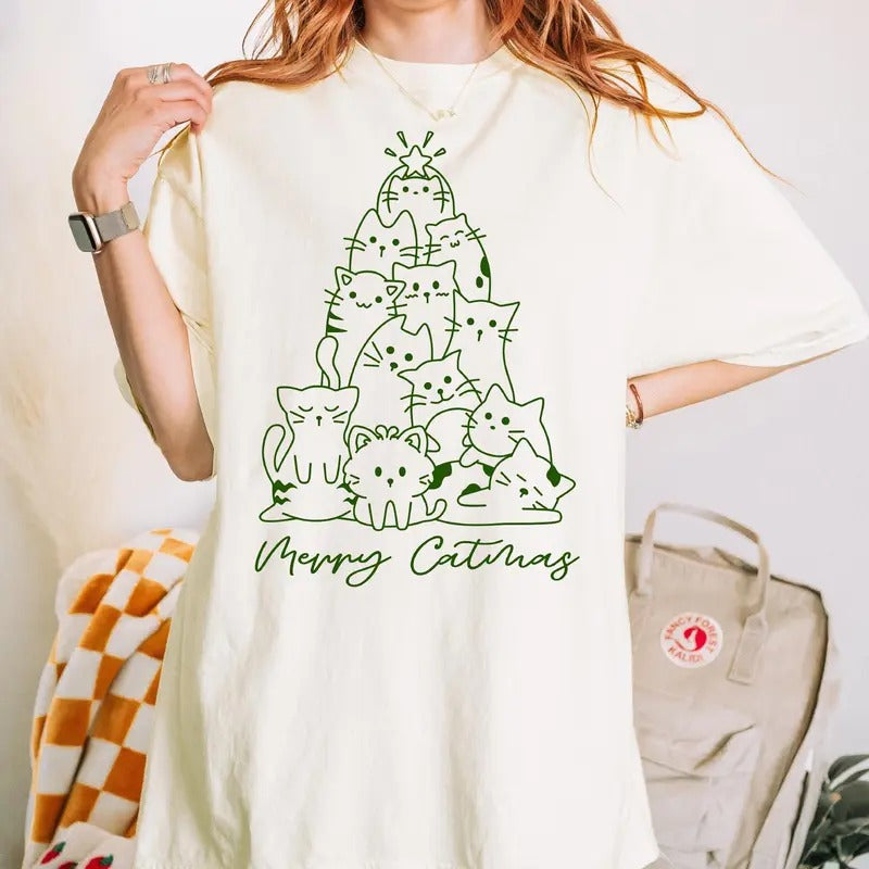 Meowy Christmas Comfort Colors Shirt, Christmas Cat Shirt, Cat Lover Shirt, Merry Christmas, Christmas Gift, Christmas Gift For Cat Mom