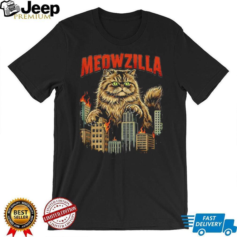 Meowzilla Giant Fluffy Cat Destroying City Vintage Kaiju T Shirt