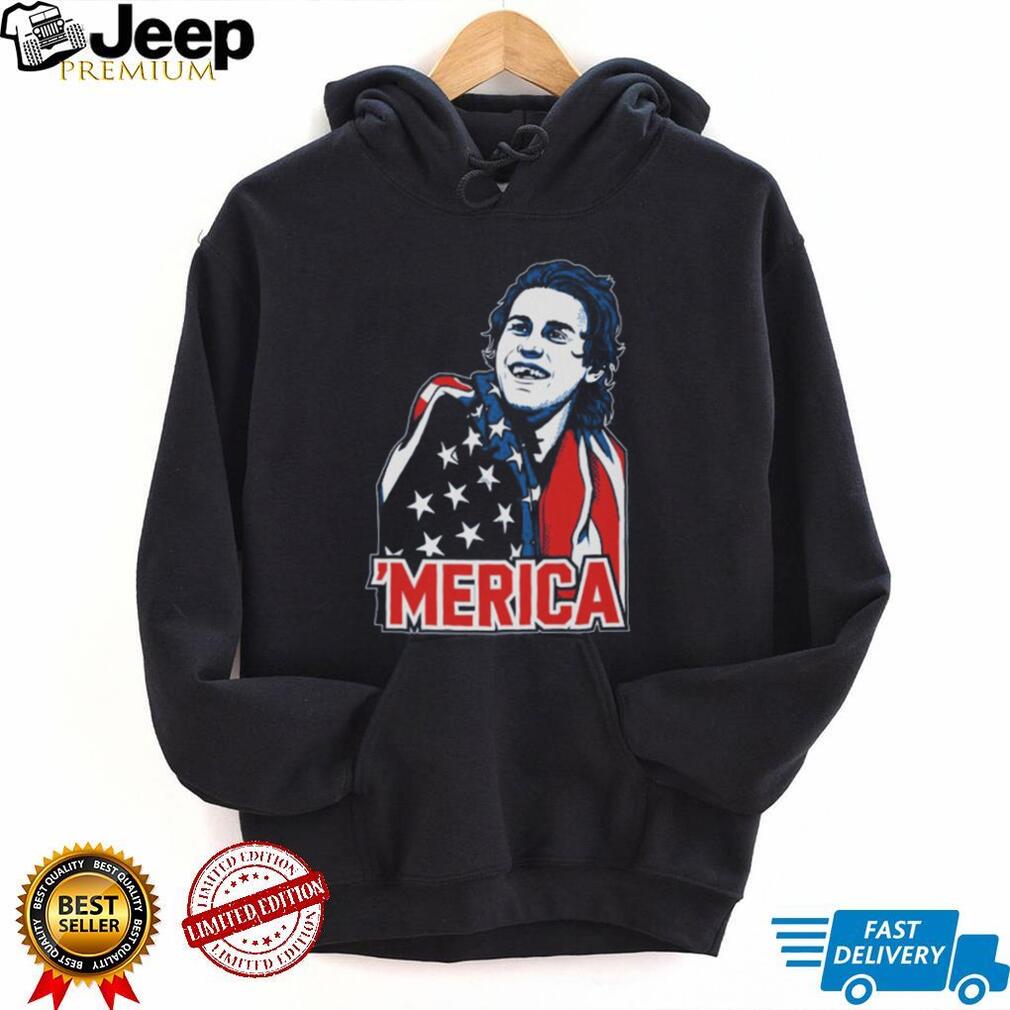 Merica American Flag Cape Graphic T shirt Patriotic Mullet Man Shirt