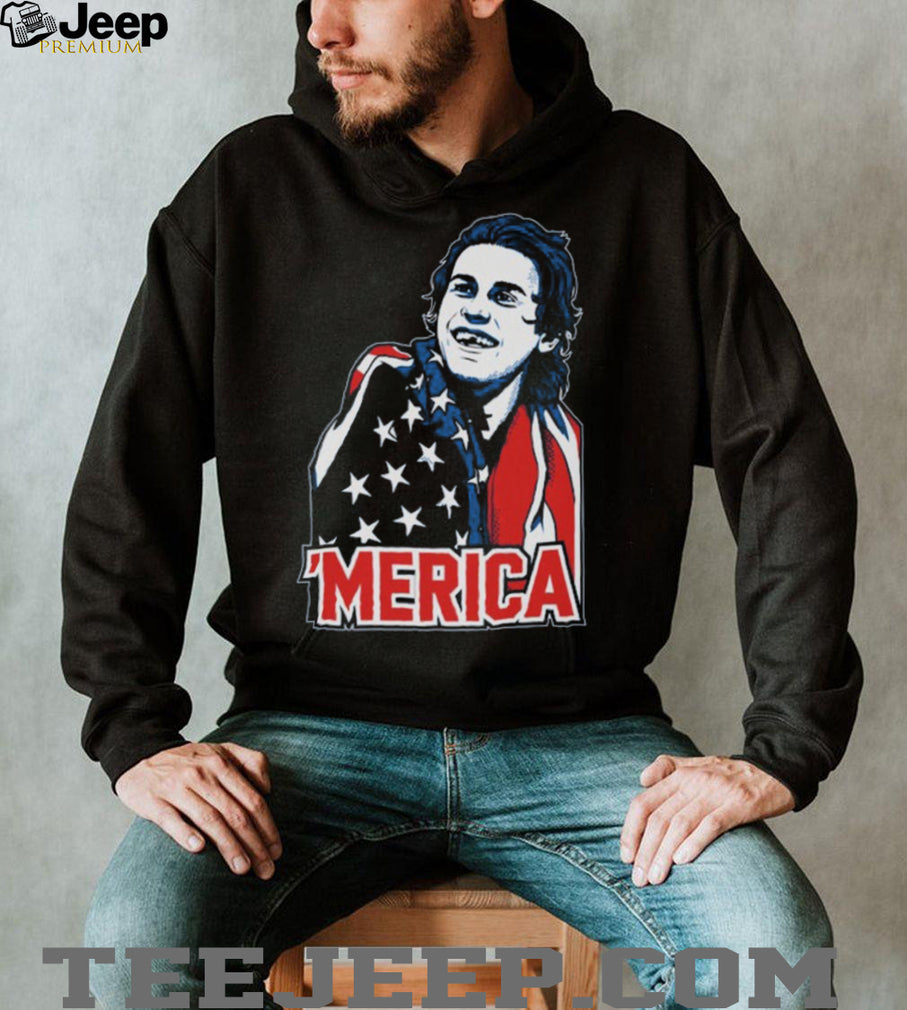 Merica American Flag Cape Graphic T shirt Patriotic Mullet Man Shirt