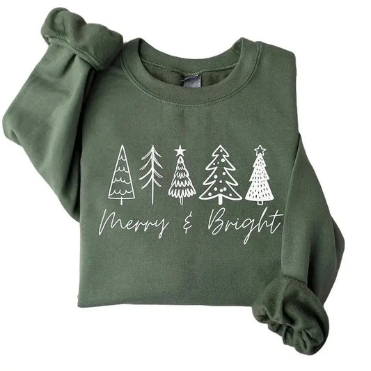Merry & Bright Christmas Trees Sweatshirt, Christmas Sweatshirt, Holiday Sweater, Womens Holiday Sweatshirt, Christmas Shirt, Winter Shirt