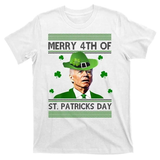 Merry 4th Of St Patrick's Day Funny Joe Biden 4th Of July Shirt - Gift for Women for Men, Unisex Casual Cotton Menswear Shortsleeve Tee Classic Top