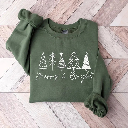 Merry And Bright Christmas Trees Sweatshirt, Merry & Bright Sweater, Christmas Sweatshirt, Christmas Trees Shirt, Holiday Sweater, Winter Holiday Sweatshirt, Xmas Christmas Gift Shirt Shirt