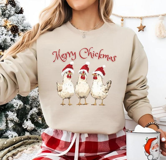 Merry Chickmas Sweatshirt Funny Christmas Sweatshirt Gift for Her Chicken Christmas Shirt ?ute Christmas Chickens Sweatshirt Unique Holiday