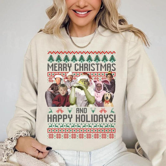 Merry Christmas And Happy Holidays, Thug Life Green Sweatshirt, Movie Xmas Mean Green One, Funny Christmas Gifts Sweatshirt