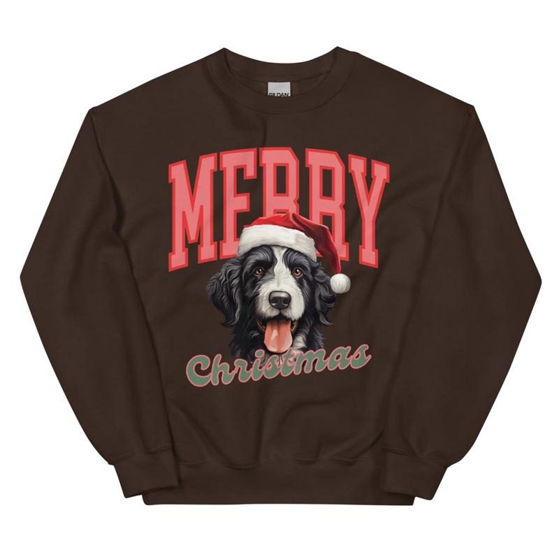 Merry Christmas Bernedoodle Sweatshirt, Christmas Dog, Festive Holiday Crewneck, Custom Sweatshirt