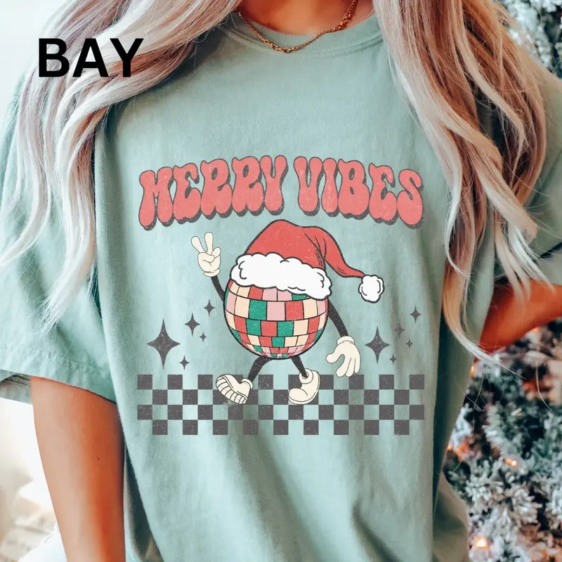 Merry Christmas Disco Shirt,  Comfort Colors Christmas Shirt, Christmas Shirt, Retro christmas Shirt, Cotton Fabric Womenswear Top Printed Oversized Women