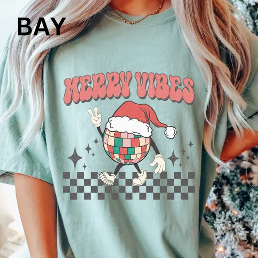 Merry Christmas Disco Shirt,  Comfort Colors Christmas Shirt, Christmas Shirt, Retro christmas Shirt, Cotton Fabric Womenswear Top Printed Oversized Women