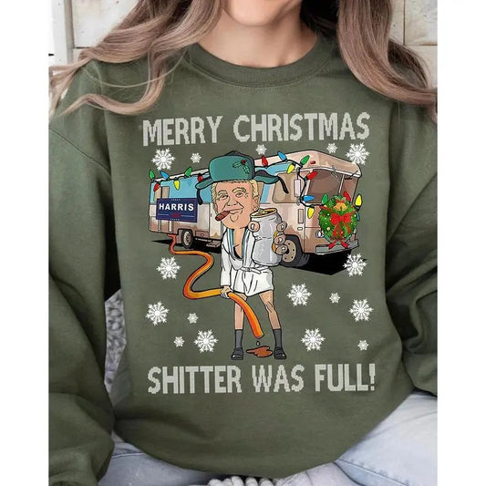 Merry Christmas For Trump Unisex Sweater For Men - For Women,  Shitter Was Full Sweashirt, Vintage Christmas Tshirt, Casual Cotton Top Soft Pullover