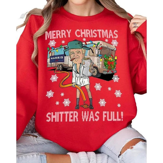 Merry Christmas For Trump Unisex Sweater For Men - For Women,  Shitter Was Full Sweashirt, Vintage Christmas Tshirt, Casual Cotton Top Soft Pullover Sweatshirt Womenswear Collar Knit