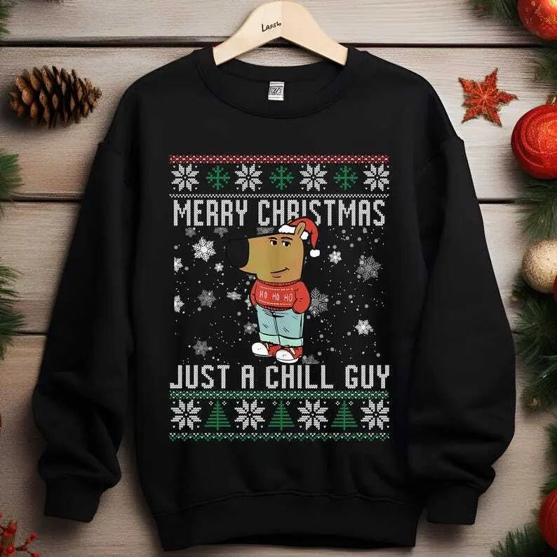 Merry Christmas Just A Chill Guy Meme Shirt, Just A Chill Guy Ugly Christmas Sweatshirt and Hoodie | WearSparks.com