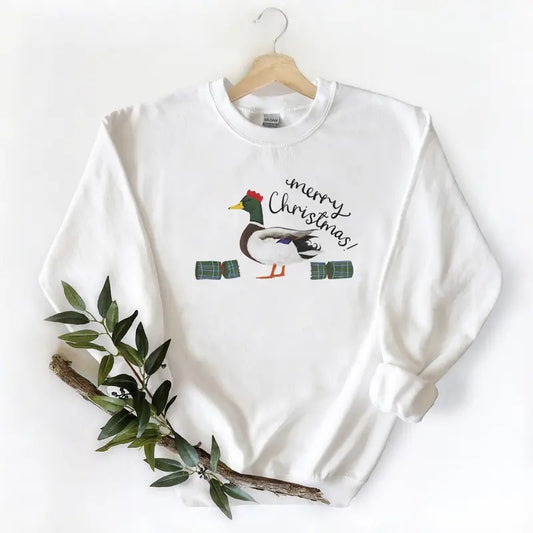 Merry Christmas Mallard Duck Printed Unisex Sweatshirt Hoodie for Hunting Season - Long Sleeve, Pullover T-Shirts