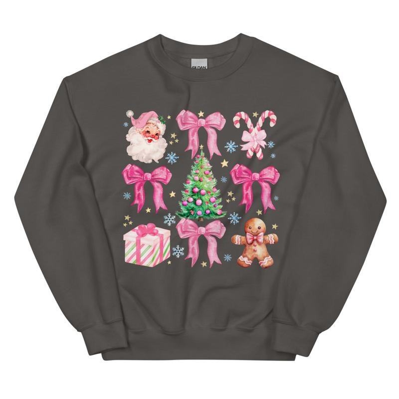 Merry Christmas Pink Doodles Christmas Winter Graphic Long Sleeve Casual Cotton Polyester Oversized sweatshirt - Comfort Crewneck Womenswear christmas sweatshirtstyle{n002}2