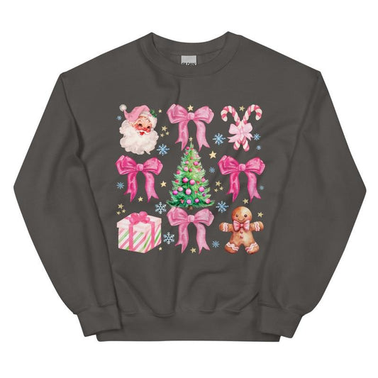 Merry Christmas Pink Doodles Christmas Winter Graphic Long Sleeve Casual Cotton Polyester Oversized sweatshirt - Comfort Crewneck Womenswear christmas sweatshirtstyle{n002}2