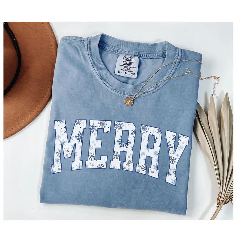 Merry Christmas Shirt, Mom Christmas Shirt, Blue Toile Snowflake Cute Winter Shirt, Merry Mama, Holiday Shirt, Merry Mother