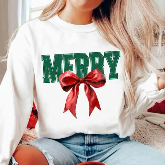 Merry Christmas Shirt, Vintage Christmas ,Coquette Christmas ,X-mas , Coquette Bow , Christmas Girly