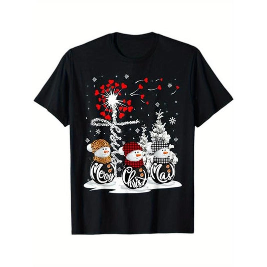 Merry Christmas Snowman Leopard Buffalo Red Plaid Men T-Shirt, 100% Cotton, Gifts for Men Dad Husband Grandpa, S-XXXL,...