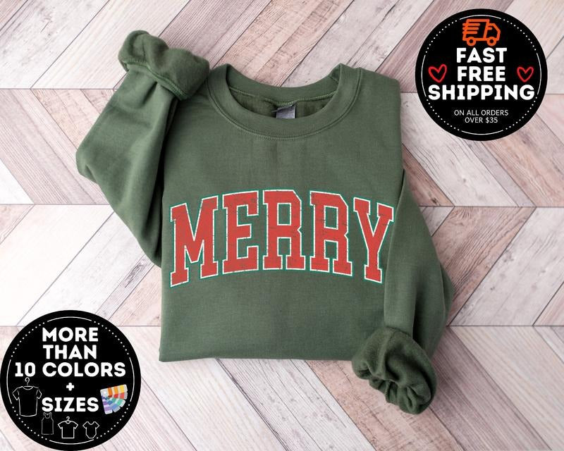 Merry Christmas Sweatshirt Christmas Shirts Cute Winter Sweater Christmas Shirt For Women Christmas Crewneck Sweatshirt Holiday Sweater Cotton Womenswear