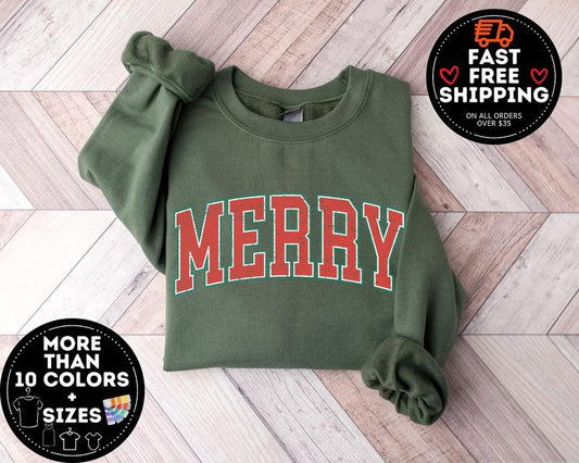 Merry Christmas Sweatshirt Christmas Shirts Cute Winter Sweater Christmas Shirt For Women Christmas Crewneck Sweatshirt Holiday Sweater Cotton Womenswear