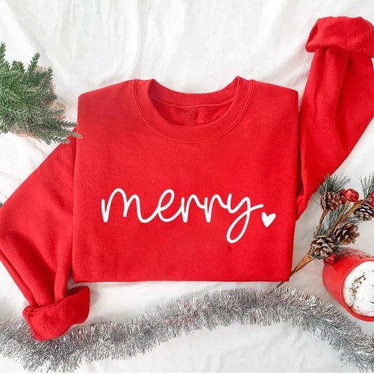 Merry Christmas Sweatshirt, Christmas Heart Sweater, Xmas Holiday Sweatshirt, Merry and Bright Sweater, Christmas Party Shirt, Winter Shirt